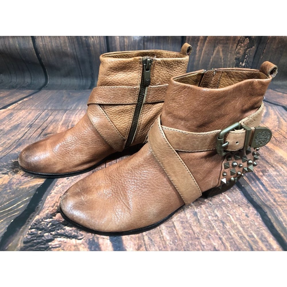 Vince Camuto Marcin Cognac Brown Studs Spikes Ankle Boots Womens 8 B (g5c)